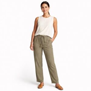 J.Crew City Fit 100% Linen Drawstring Pants Olive Green Size 2